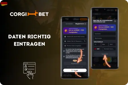 CorgiBet Formular mit E-Mail und Promo-Code