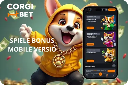 Spiele und Bonusbereich in der Corgibet Casino App auf dem Smartphone